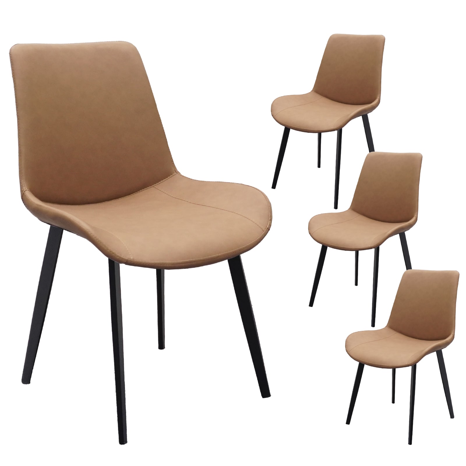 Brown PU Leather Dining Chair With Metal Legs, Modern Upholstered Chair Set Of 4 For Kitchen, Restaurant, Living, Meeting Room_voghion.com